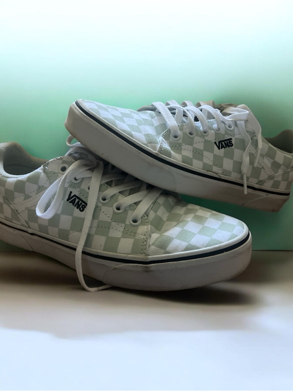 Vans Checkerboard Low Top Sneakers in Mint and White